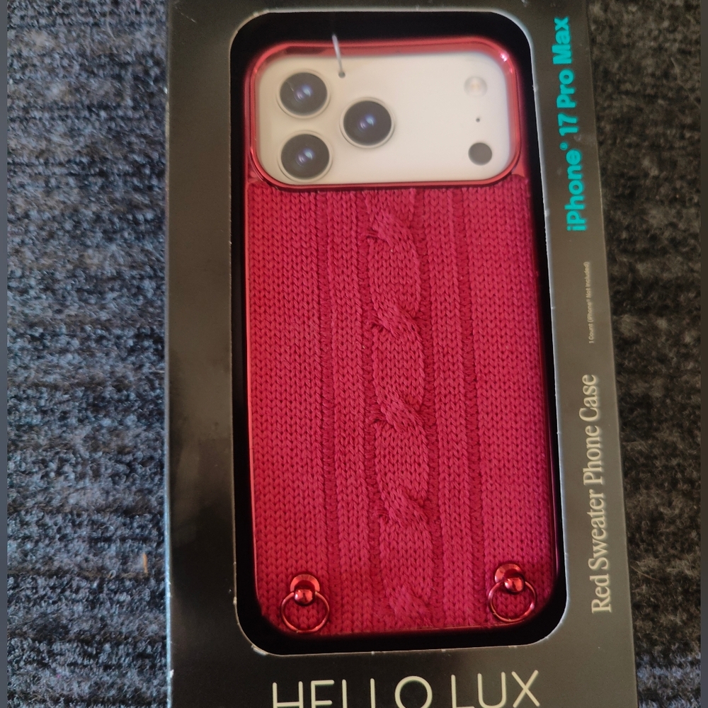 HELLO LUX Red Sweater Phone Case iPhone 17 Pro Max.
